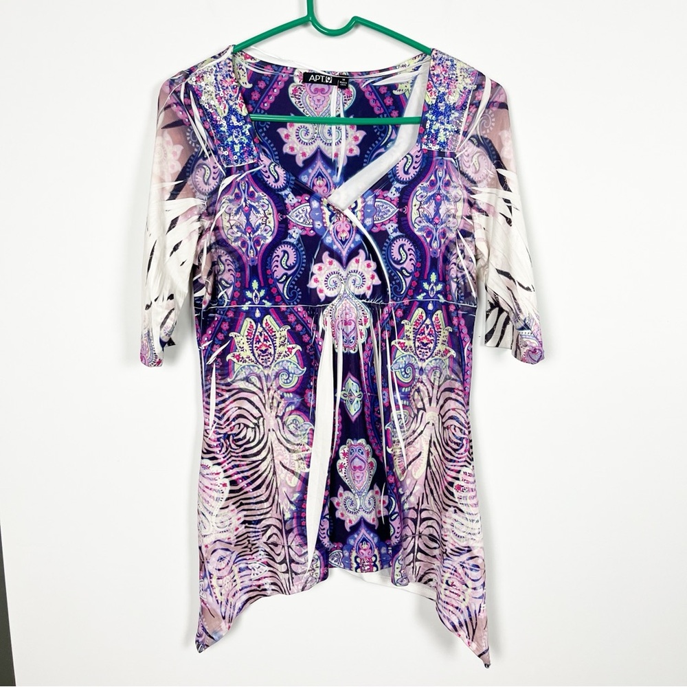 Apt. 9 Women's Purple and Pink Patterned Babydoll Blouse
